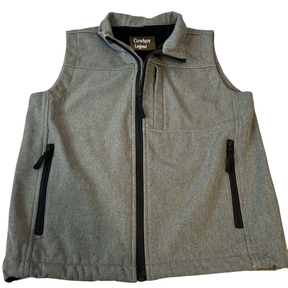 Cowboy Legend Gray & Black full zip outdoor utility softshell Vest boys sz M